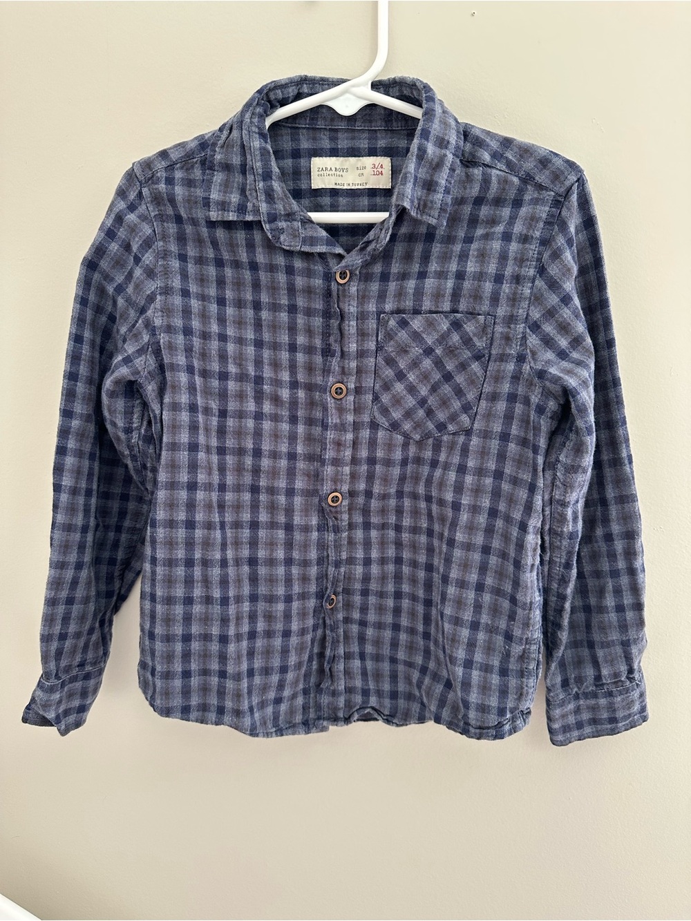 Zara Boys Blue Plaid Button-Up Cotton Shirt